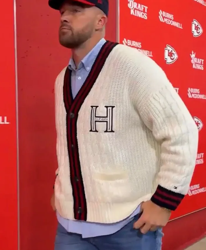 Shop Travis Kelce Chiefs Game Arrival H Off-White Cardigan