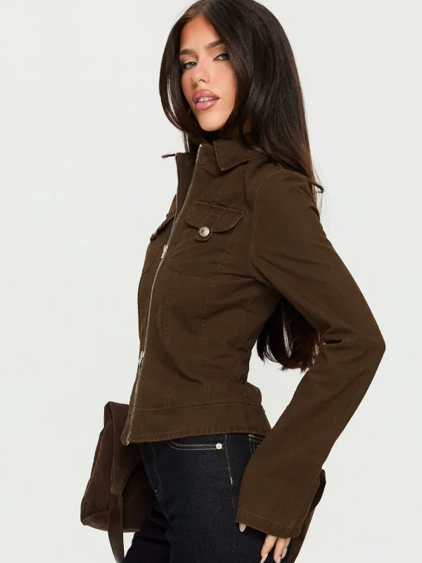 Stonewashed Brown Zip Jacket