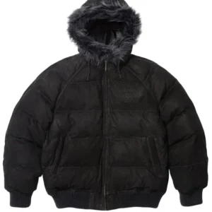 Supreme x Timberland Fur Hooded Suede Black Puffer Jacket