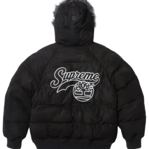 Supreme x Timberland Fur Hooded Suede Black Puffer Jacket For Sale