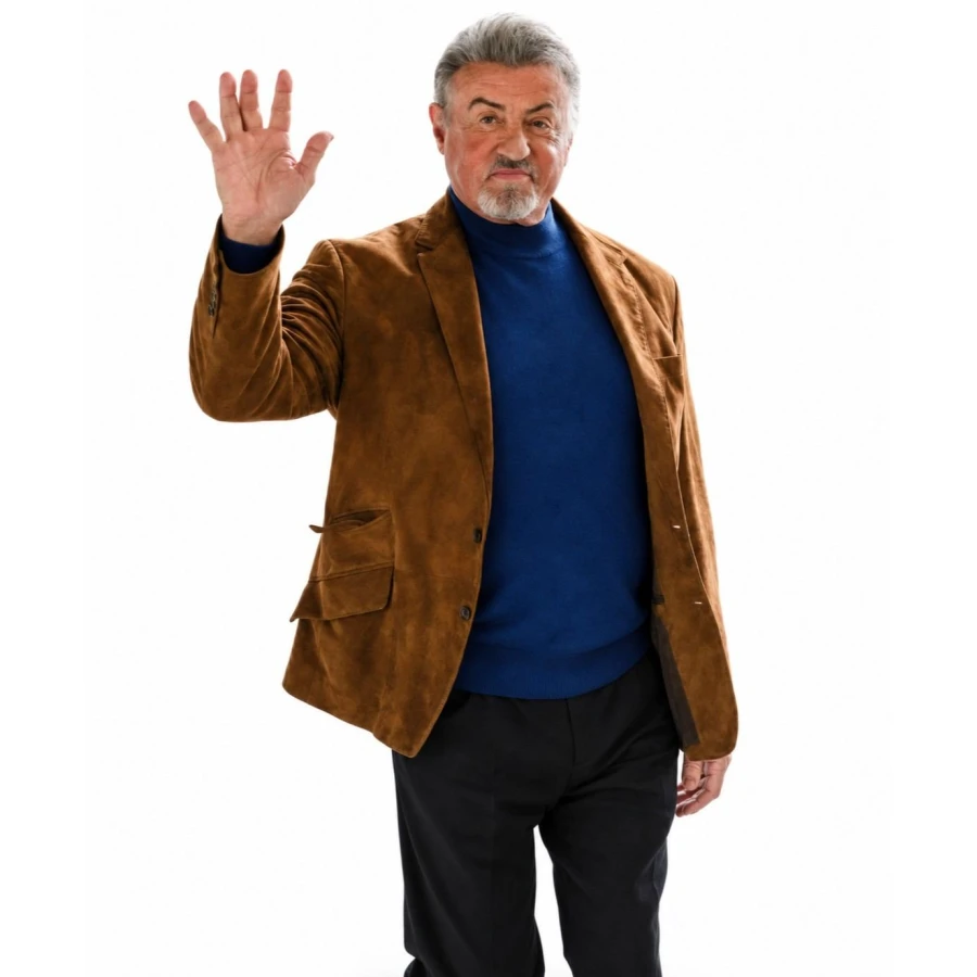 Sylvester Stallone Brown Suede Leather Blazer