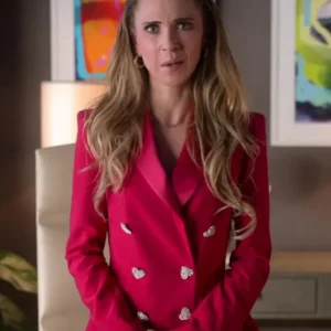 Ted Lasso S2 Keeley Jones Heart Button Pink Wool Blazer