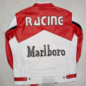 Vintage Marlboro Racing Red-White Leather Jacket For Sale