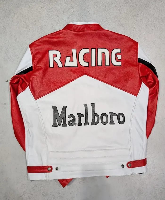 Vintage Marlboro Racing Red-White Leather Jacket For Sale