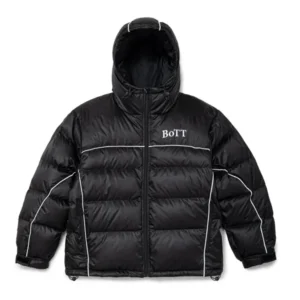black BoTT B Logo Hooded Down Jacket
