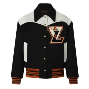 black Cashgora LV Varsity Jacket