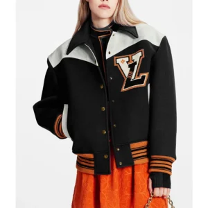 black Cashgora LV Varsity Jacket For Sale