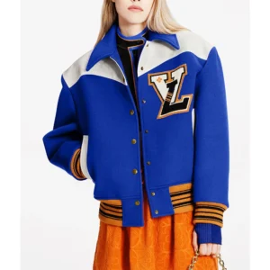 blue Cashgora LV Varsity Jacket For Sale