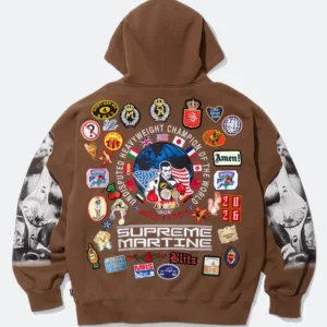 brown Mike Tyson Supreme Martine Brown Zip-Up Hoodie