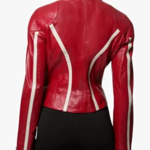 buy Ladies Redline Bolt High-Collar Red Leather Biker Jacket