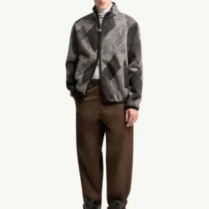 buy now Diamond Pattern Wool Blend Zip-Up Cardigan