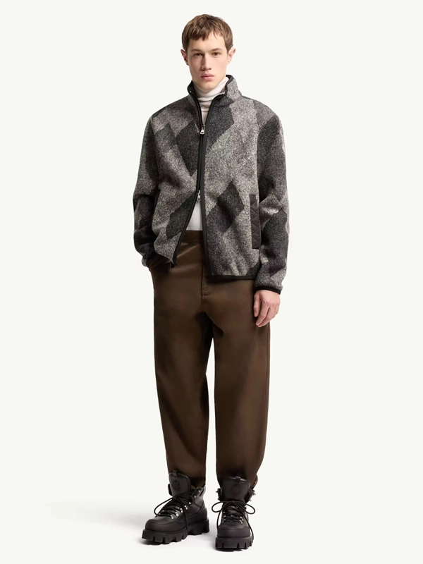 buy now Diamond Pattern Wool Blend Zip-Up Cardigan