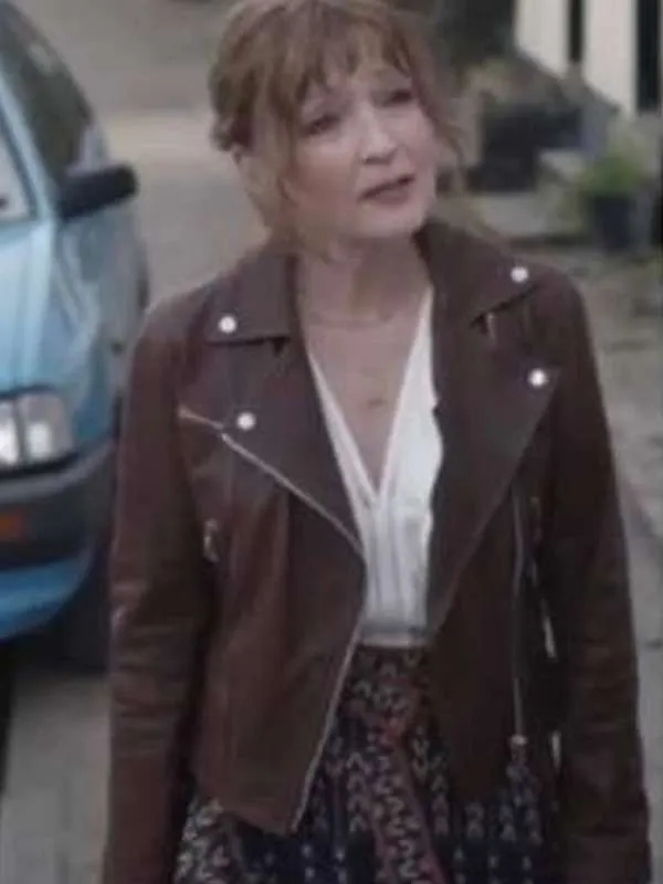 buy now Moonflower Murders Susan Ryeland Brown Leather Jacket