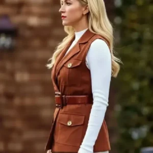 buy now The Beast In Me S01 Brittany Snow Brown Suede Belted Vest