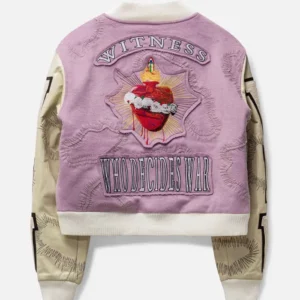 buy now Who Decides War Pink Namesake Varsity Jacket For Sale