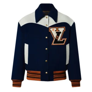 navy blue Cashgora LV Varsity Jacket
