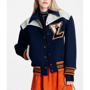 navy blue Cashgora LV Varsity Jacket for sale