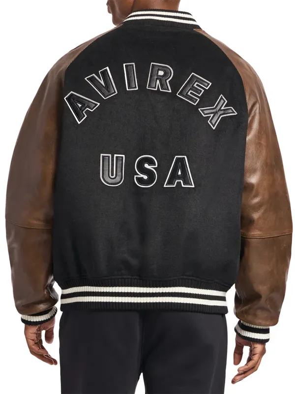 order now AVIREX Naval Varsity Wool Leather Jacket