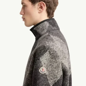order now Diamond Pattern Wool Blend Zip-Up Cardigan For SAle