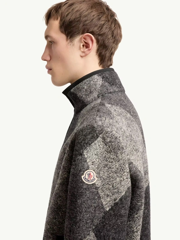order now Diamond Pattern Wool Blend Zip-Up Cardigan For SAle
