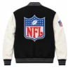 order now NFL Logo Varsity Jacket Black Body Leather White Sleeves For Sale