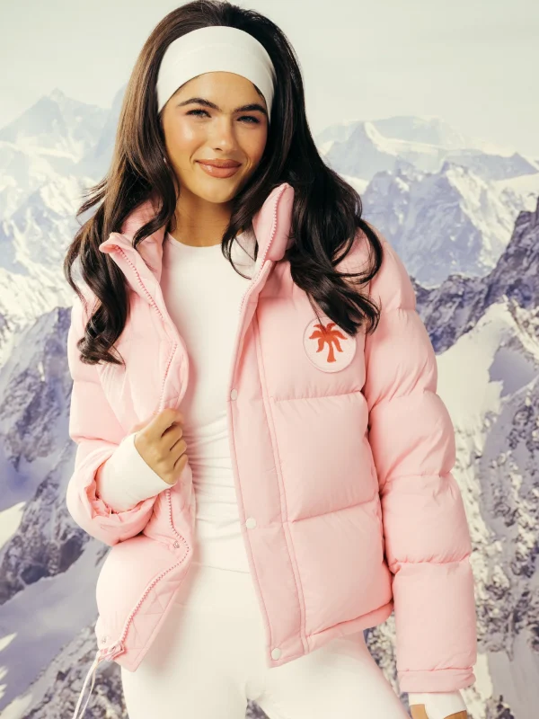 order now Pink Palm Puffer Jacket For Sale