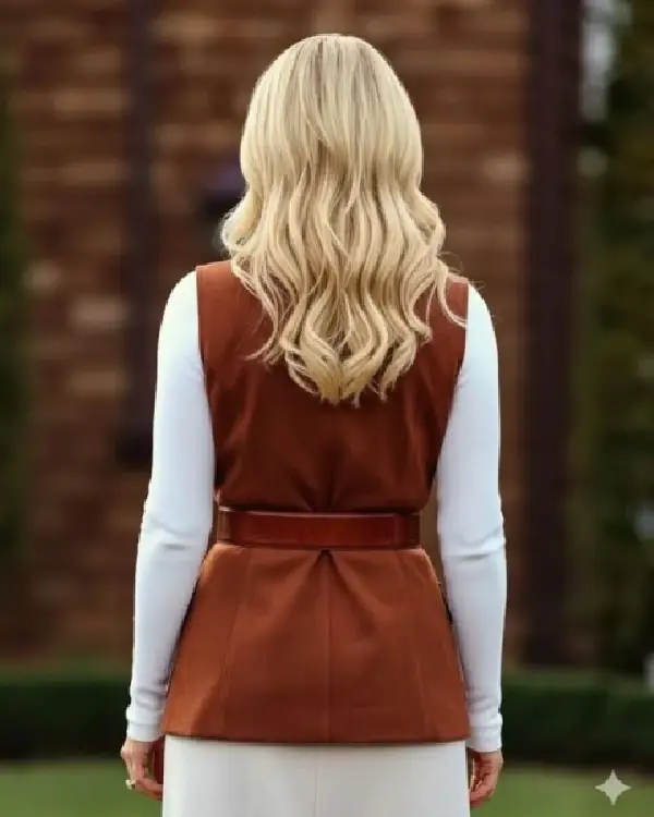 order now The Beast In Me S01 Brittany Snow Brown Suede Belted Vest
