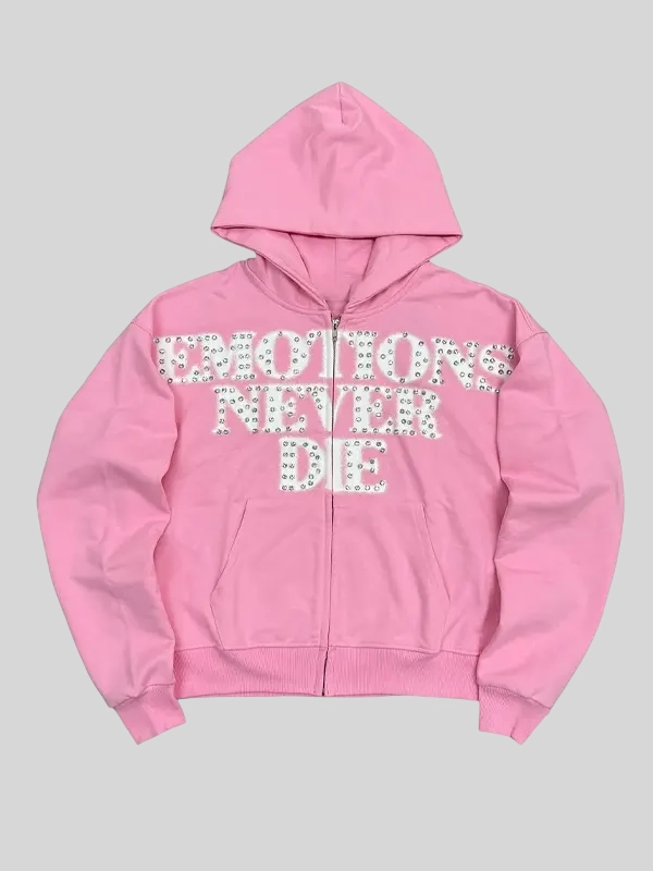 pink Mixed Emotion End Rhinestone Hoodie