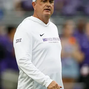 shop now Sonny Dykes 2026 TCU Horned Frogs Long Sleeve Hooded T-Shirt