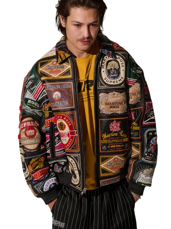 shop now Supreme × Martine Rose Patchwork Labels Leather Jacket
